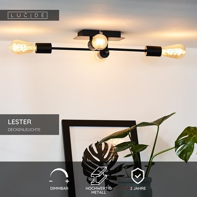 Lucide LESTER - Deckenleuchte - 4xE27 - Schwarz
